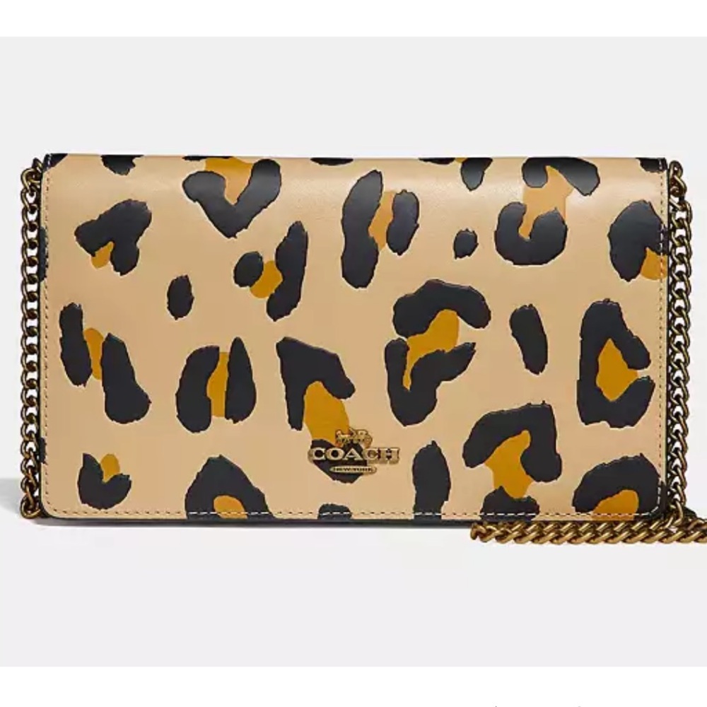 Coach Callie Foldover Chain Clutch Leopard‎ Print